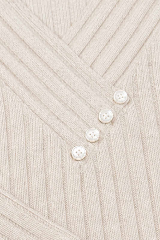 Ribbed V Neck Button Detail Sweater