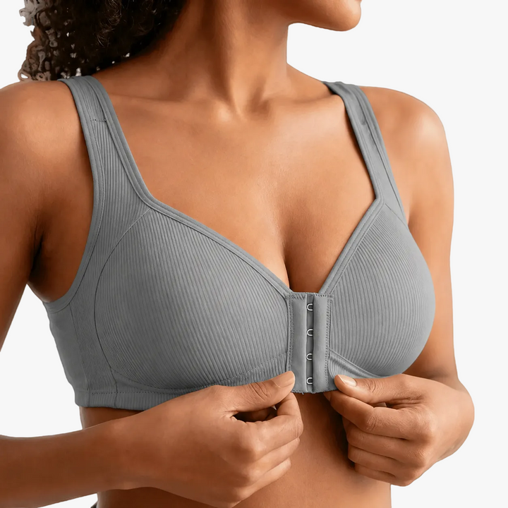Front-Close Ribbed Cotton-Lined Bra