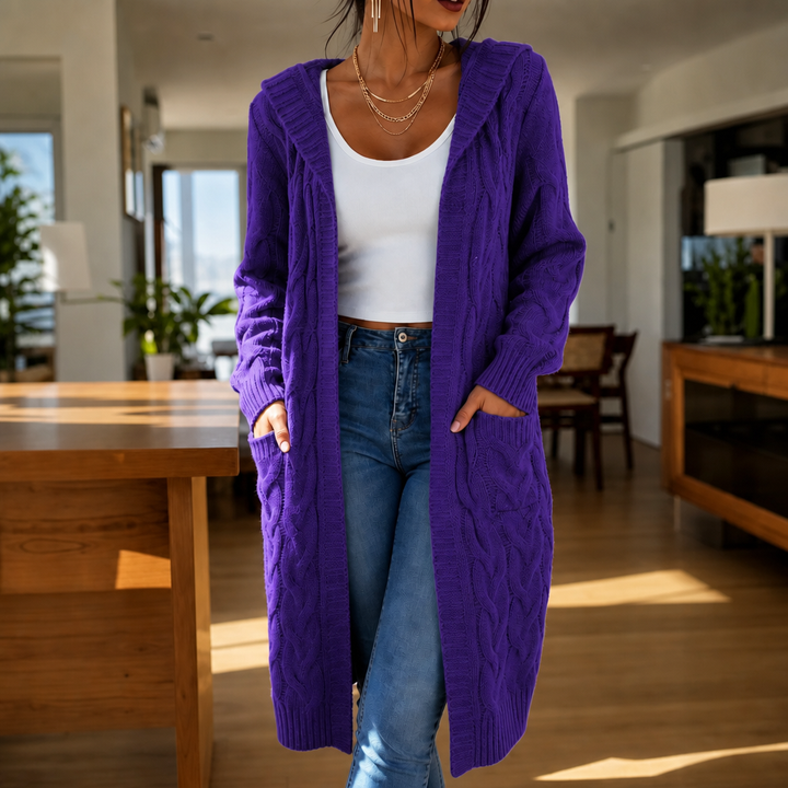 Hooded Longline Cable Knit Cardigan