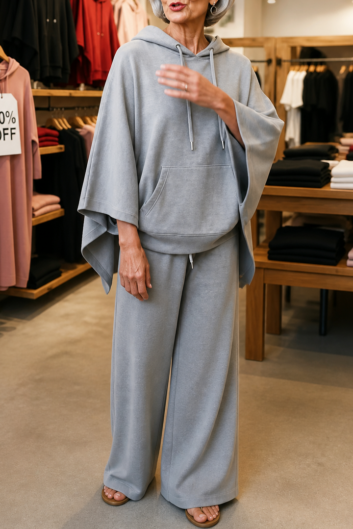 Hooded Cape And Wide Leg Trouser Set