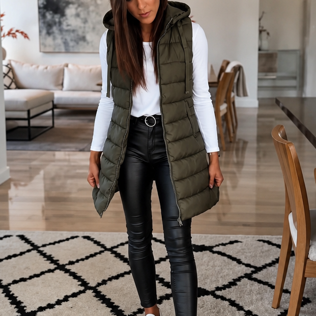 Longline Hooded Quilted Vest