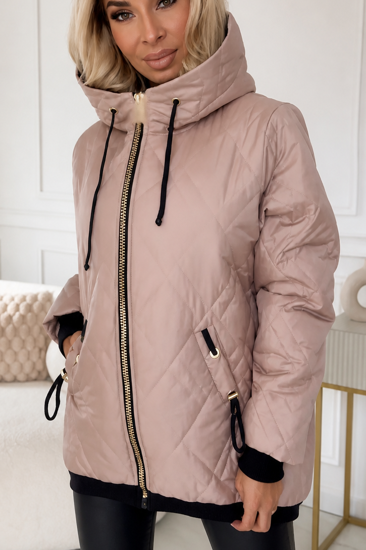 Diamond Quilted Drawcord Hood Jacket