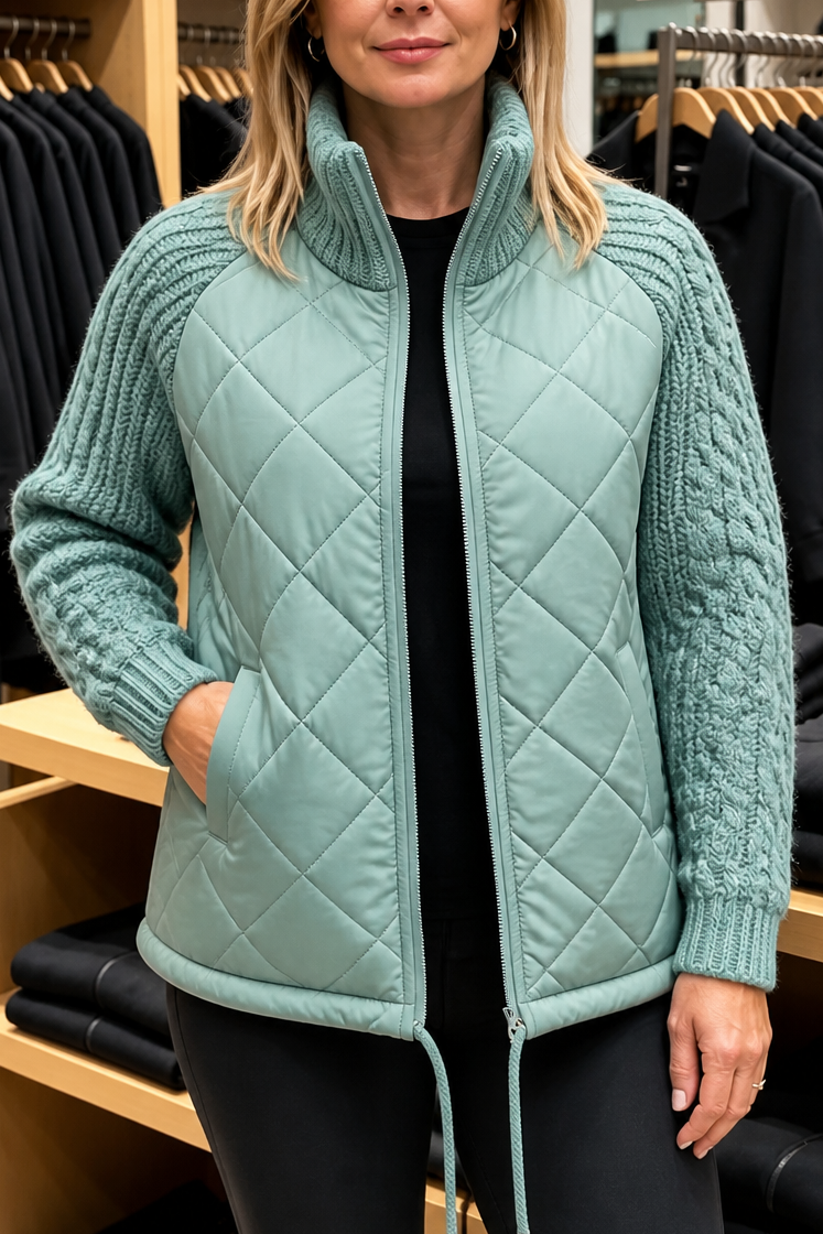 Knit Panel Quilted Patchwork Puffer