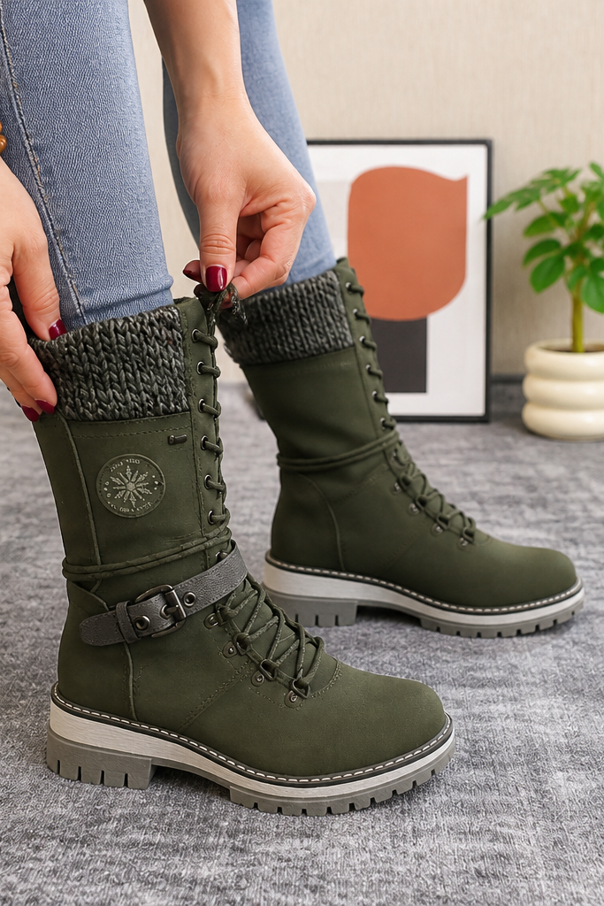Knit Cuff Lace Up Tall Winter Boots