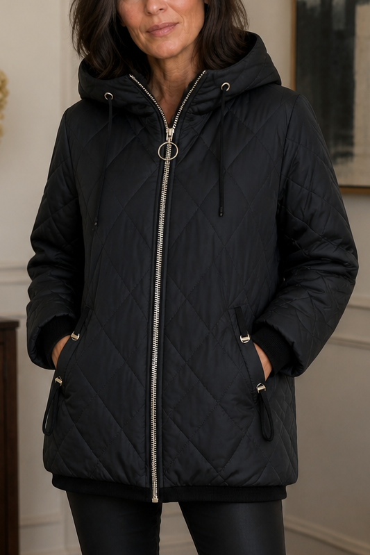 Diamond Quilted Drawcord Hood Jacket
