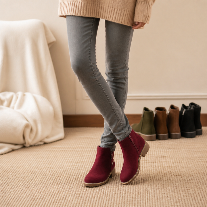 Faux Shearling Lined Suede Ankle Boots