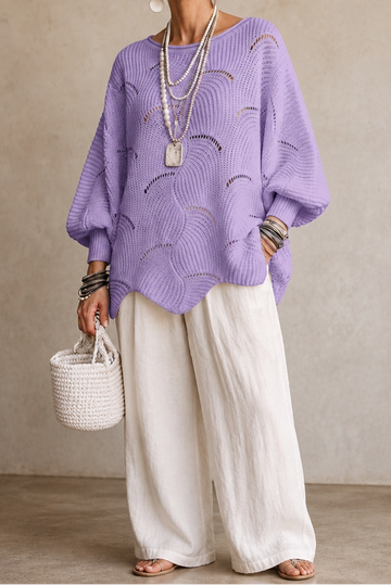 Wave Openwork Batwing Sweater