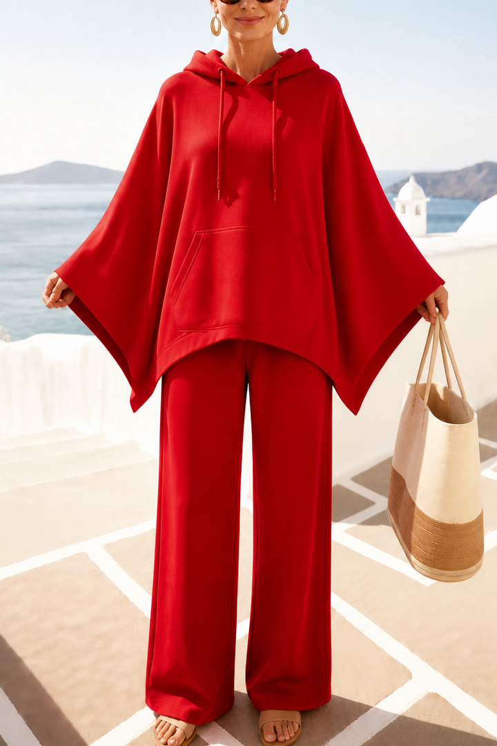 Hooded Cape And Wide Leg Trouser Set