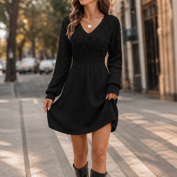 Textured Knit A Line Sweater Dress