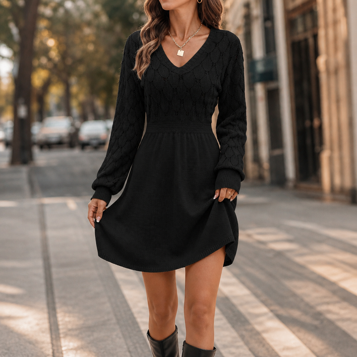 Textured Knit A Line Sweater Dress