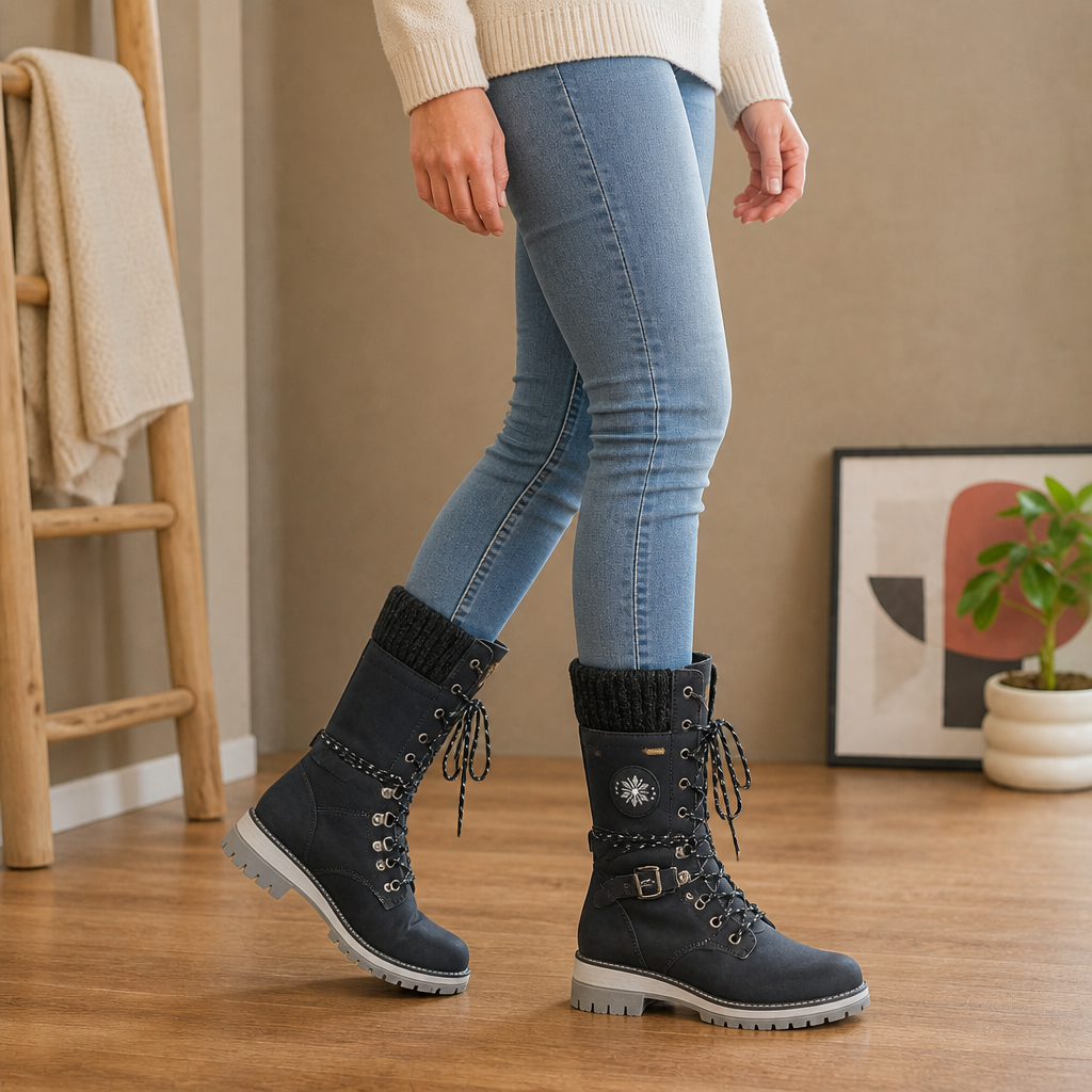 Knit Cuff Lace Up Tall Winter Boots