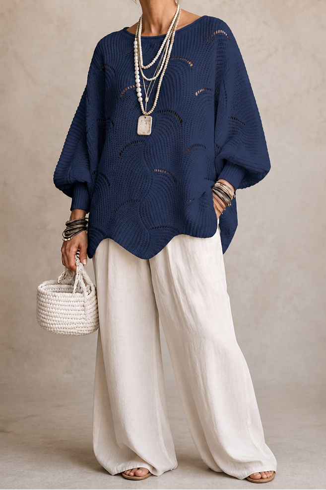 Wave Openwork Batwing Sweater
