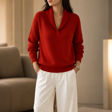 Shawl Collar Ribbed Knit Pullover