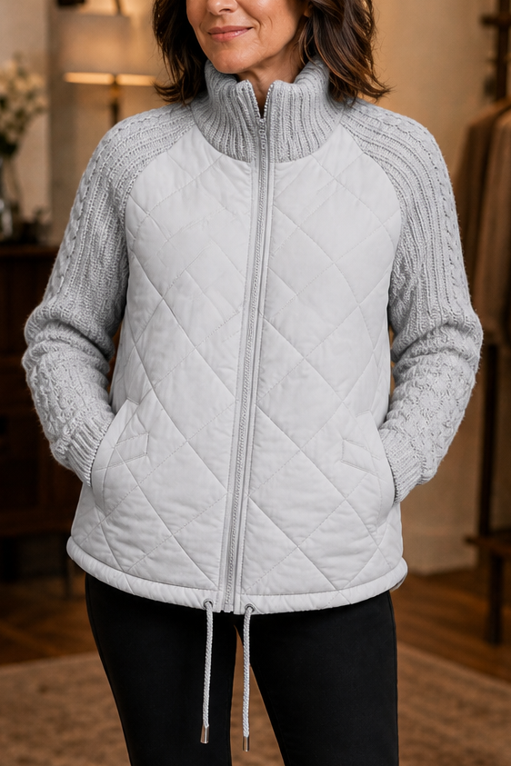 Knit Panel Quilted Patchwork Puffer