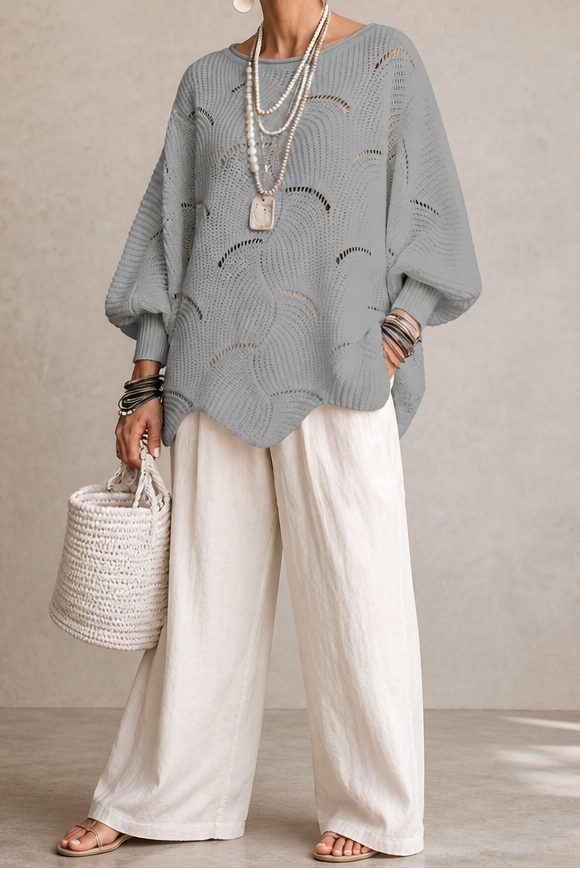Wave Openwork Batwing Sweater