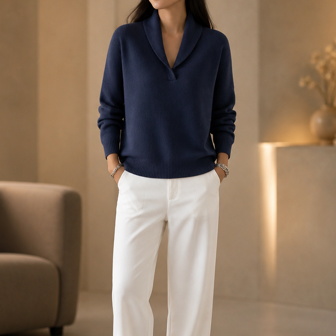 Shawl Collar Ribbed Knit Pullover