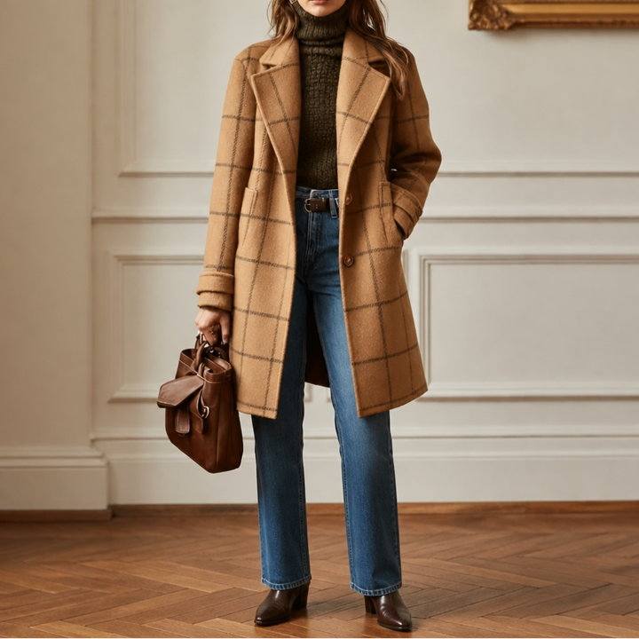 Windowpane Check Two Button Longline Coat