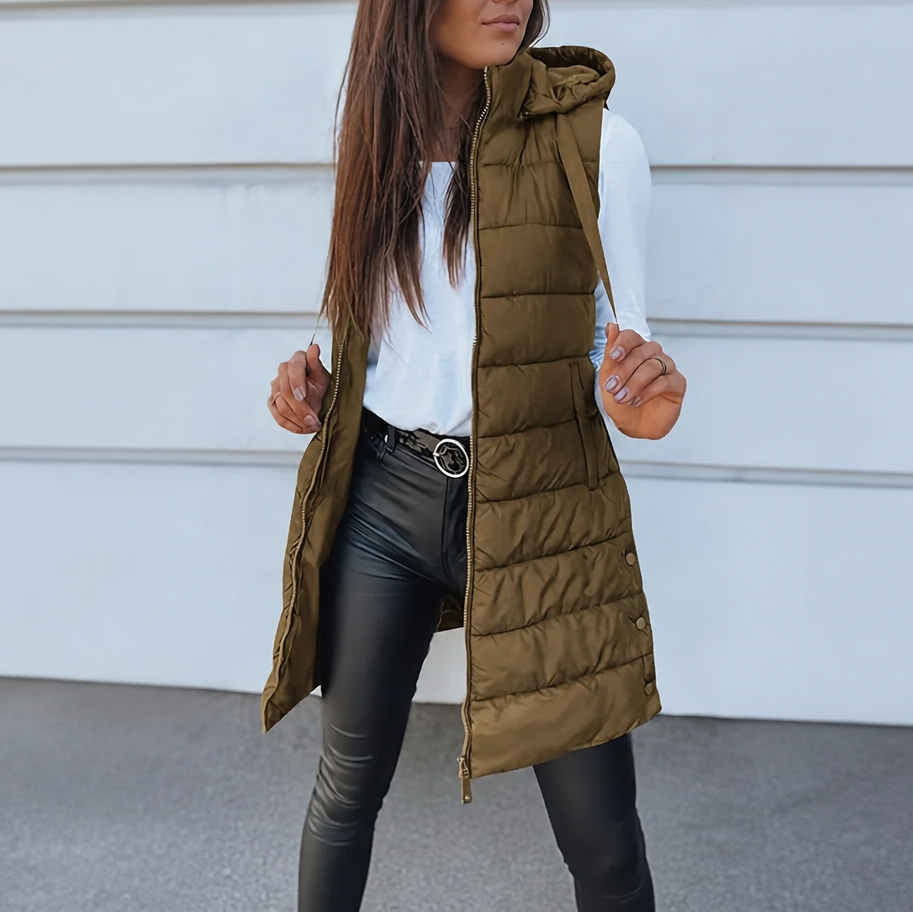 Longline Hooded Quilted Vest
