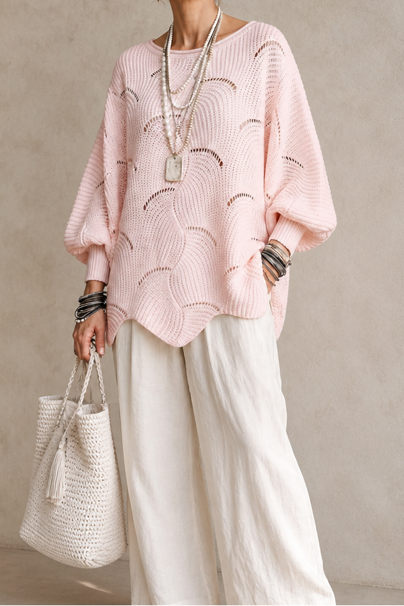 Wave Openwork Batwing Sweater