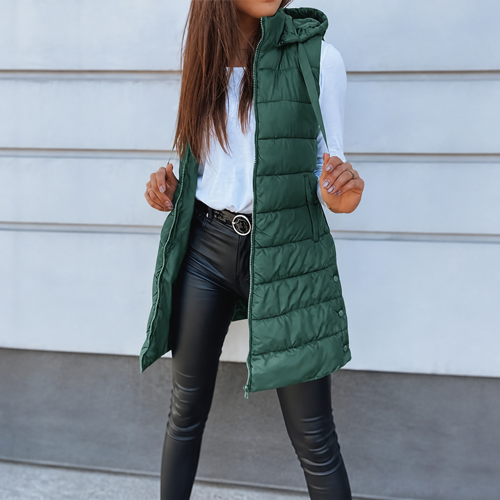 Longline Hooded Quilted Vest