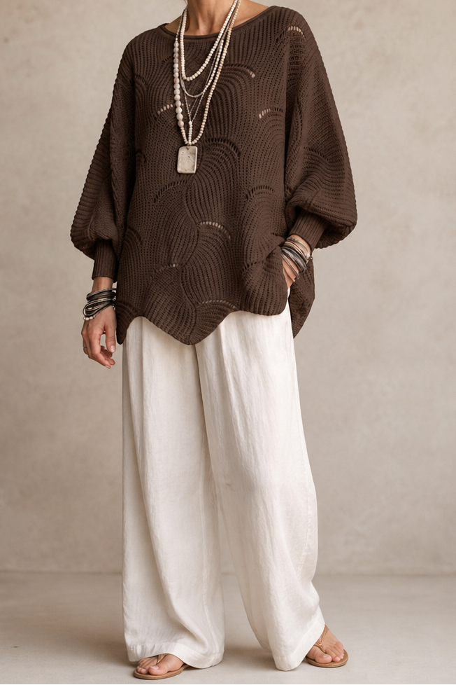 Wave Openwork Batwing Sweater