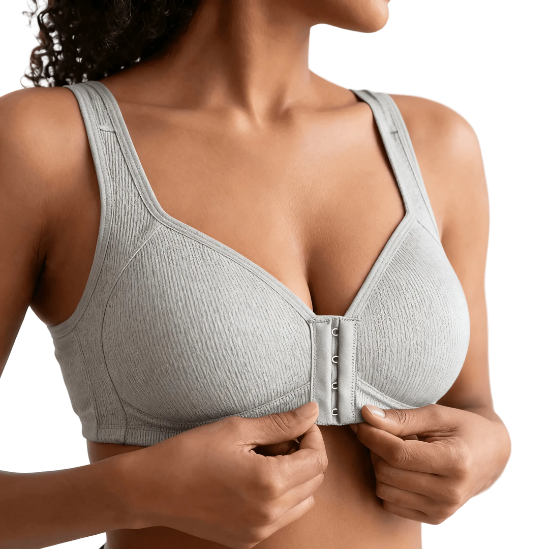 Front-Close Ribbed Cotton-Lined Bra