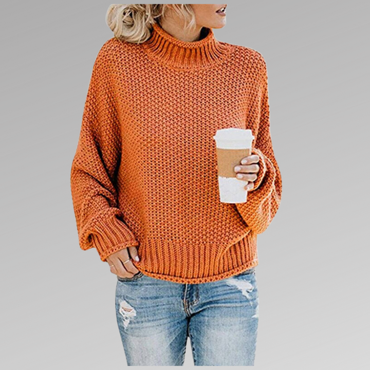 Waffle Knit Turtleneck Sweater in Beige | Valenira