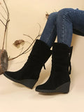 Wedge Heel Slouch Boots in Black | Valenira