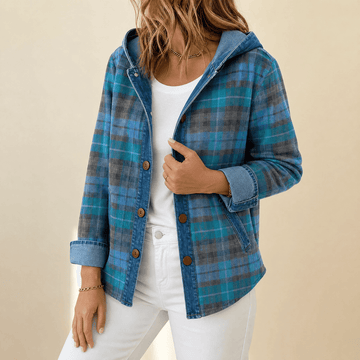 Denim Trim Plaid Hooded Jacket