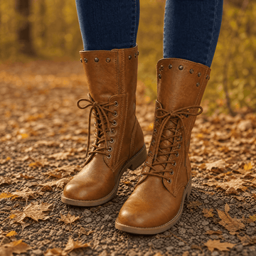 Wool Lined Studded Lace Up Boots