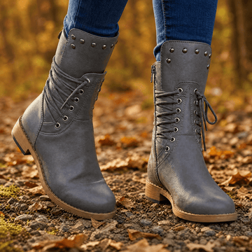 Wool Lined Studded Lace Up Boots