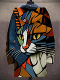 Abstract Cat Print Knit Cardigan