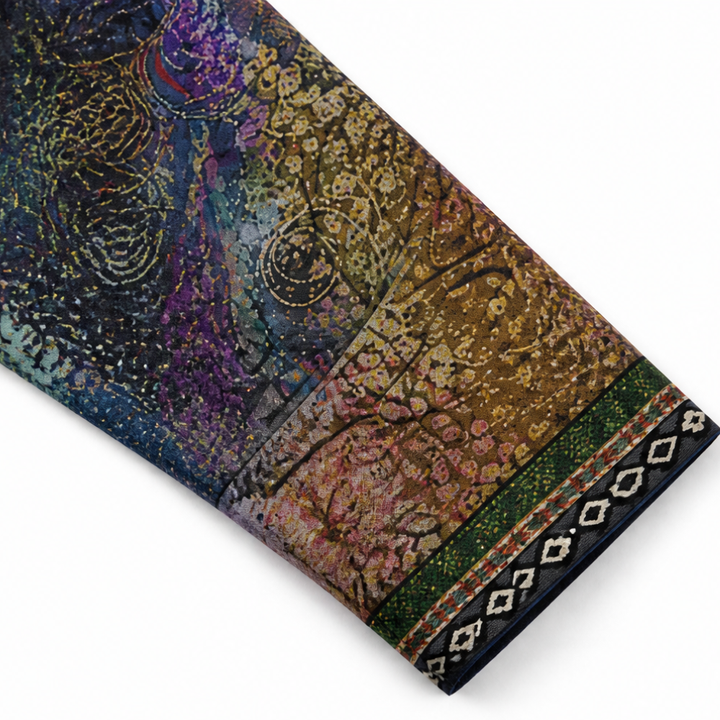 Folded sleeve showing the art print and braid trimmed cuff