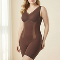 Brown shaping bodysuit with a V neckline and contrast side panels