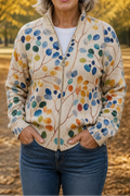 Cream zip up bomber with a watercolour berry branch print