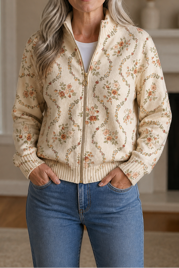 Botanical Print Zip Up Bomber