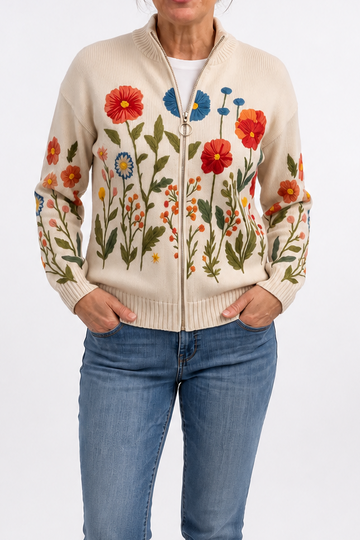 Botanical Print Zip Up Bomber