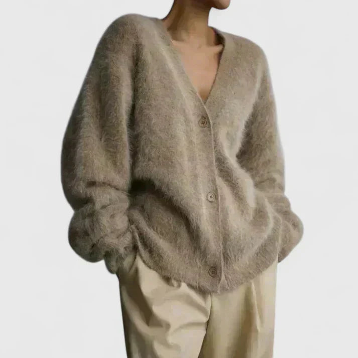 Brushed Knit V-Neck Button Cardigan