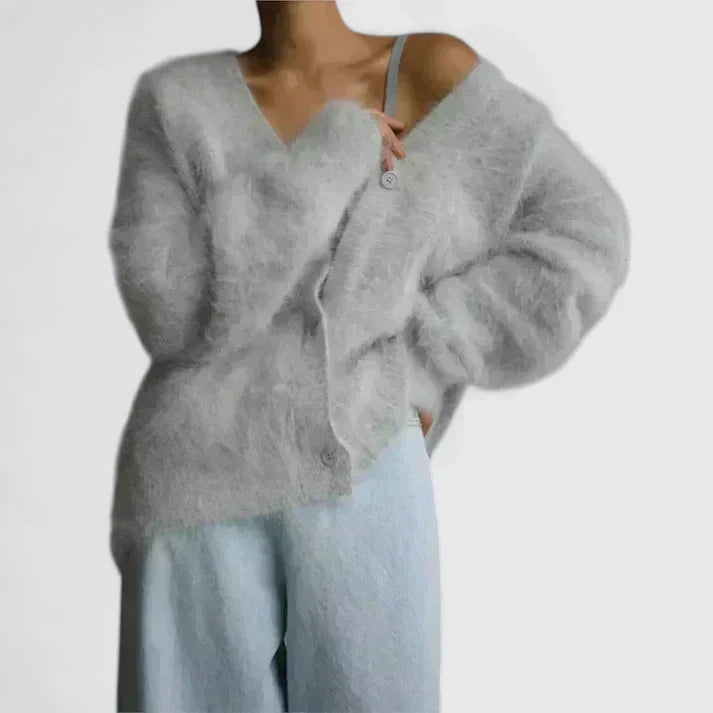 Brushed Knit V-Neck Button Cardigan