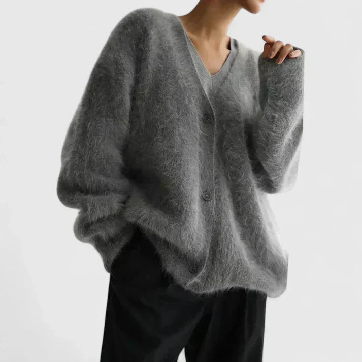 Brushed Knit V-Neck Button Cardigan