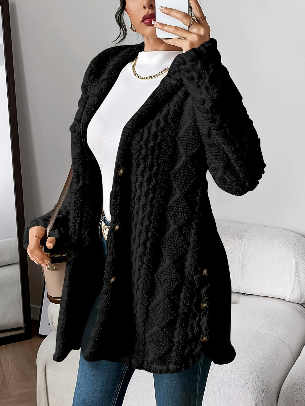 Button-Front Teddy Fleece Jacket