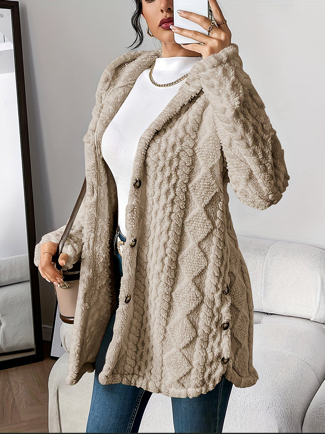 Button-Front Teddy Fleece Jacket