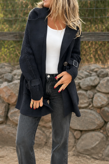 Cable Knit Sleeve Longline Coat