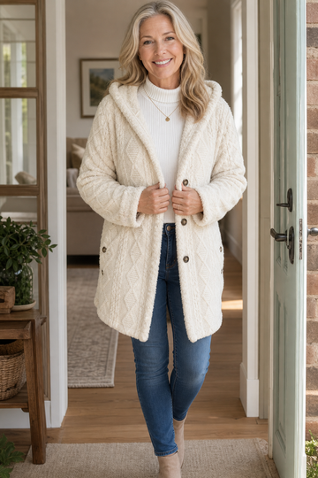 Cable Texture Fleece Hooded Coat
