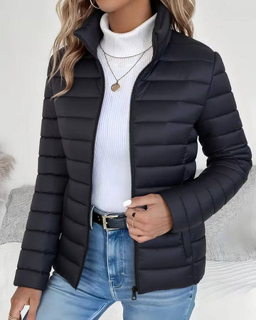 Channel Quilted Jacket with High Zip Collar