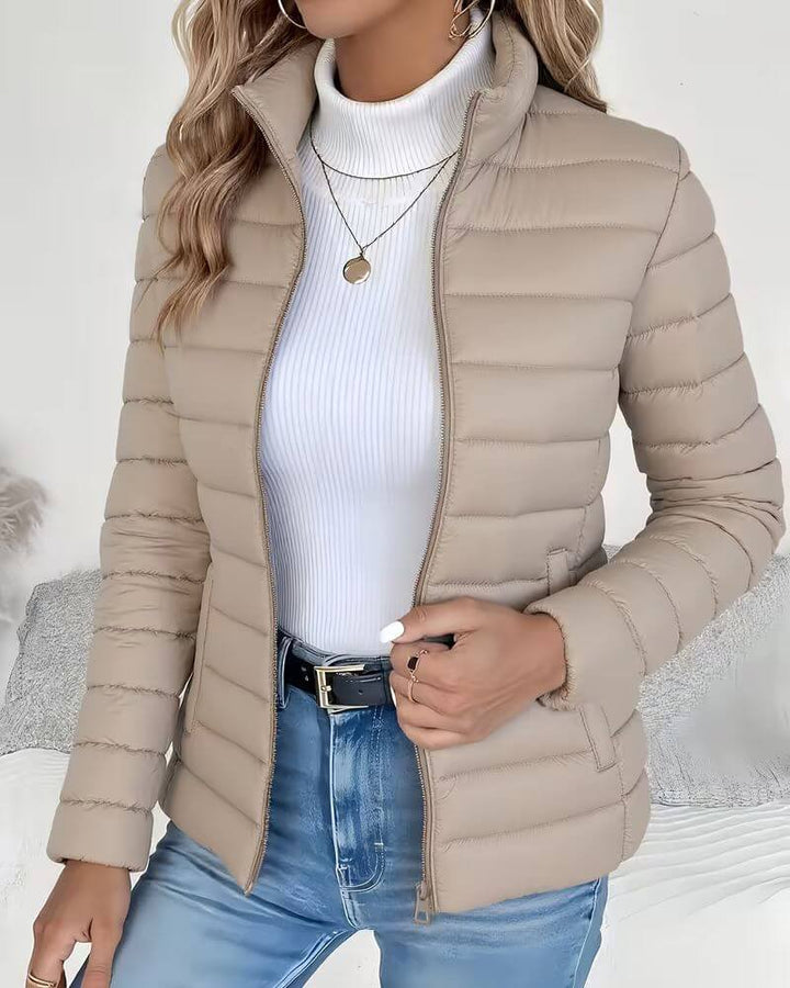 Channel Quilted Jacket with High Zip Collar