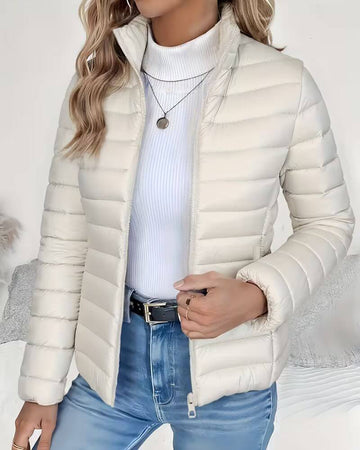 Channel Quilted Jacket with High Zip Collar