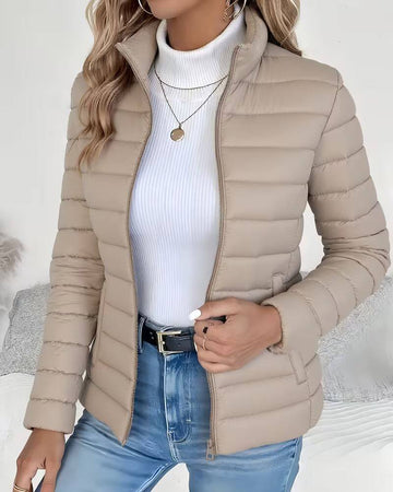 Channel Quilted Jacket with High Zip Collar