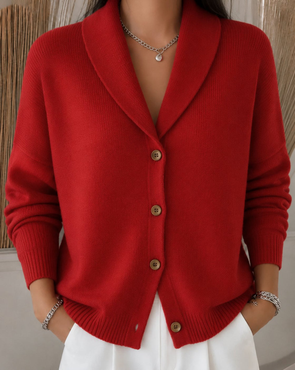 Collared Button-Up Knit Cardigan