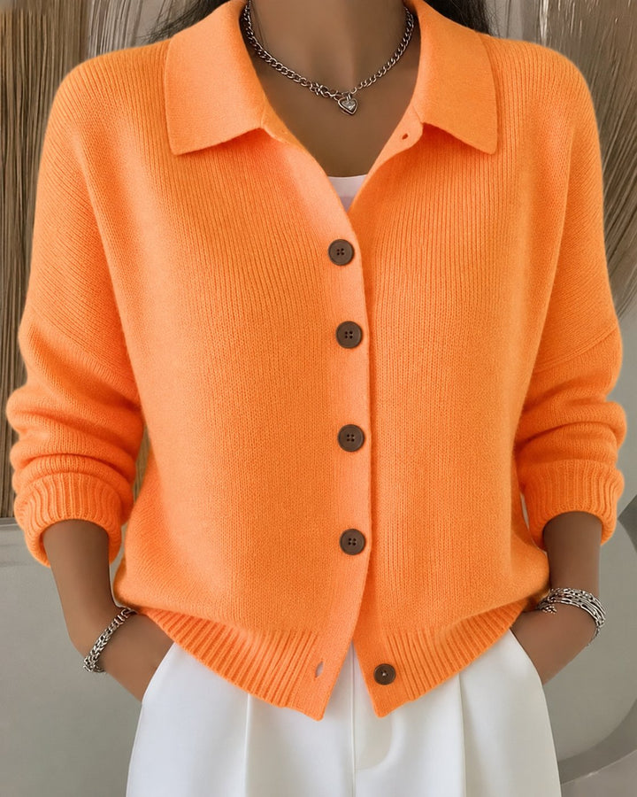 Collared Button-Up Knit Cardigan